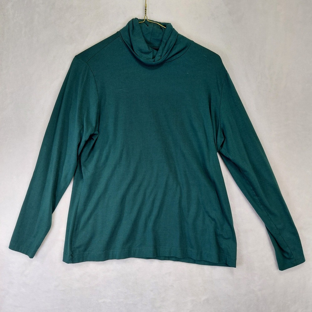 Lands End Shaped Turtleneck Top Forest Green Long Sleeve Cotton Blend L/P 14-16